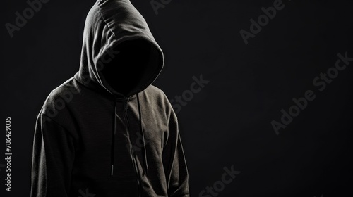 Silhouette of Mystery: Hooded Figure in Shadow photo