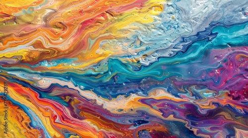 Rivers of paint flowing through a colorful canyon, artistic current