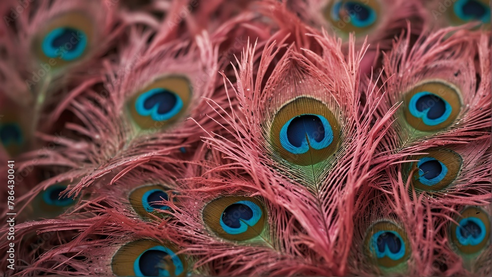 Fototapeta premium pink feathers of peacock close-up from Generative AI