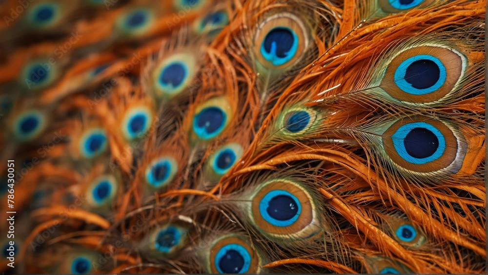 Obraz premium orange feathers of peacock close-up from Generative AI