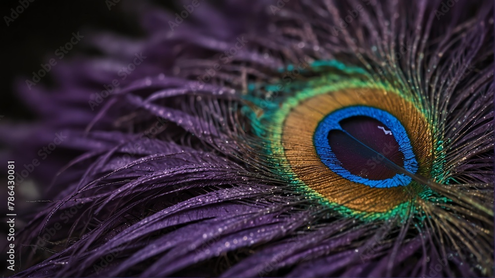 Obraz premium purple feathers of peacock close-up from Generative AI