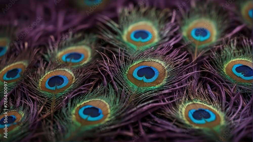Obraz premium purple feathers of peacock close-up from Generative AI
