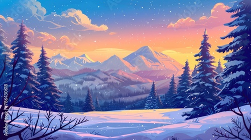 Winter Wonderland: Vector Mountain Landscape