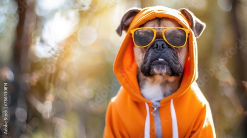 Stylish Pooch Rocks hoodie concept and shades of orange.