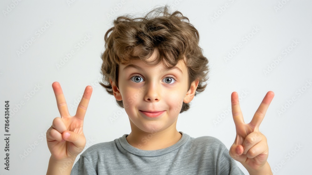 Innocent Delight: American Child Grinning Widely and Showing 'Peace Innocent Delight: American Child Grinning Widely and Showing 'Peace