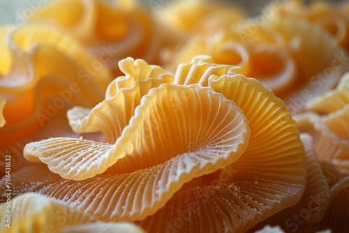 Close-Up of Various Dried Pasta Shapes with Warm Tones