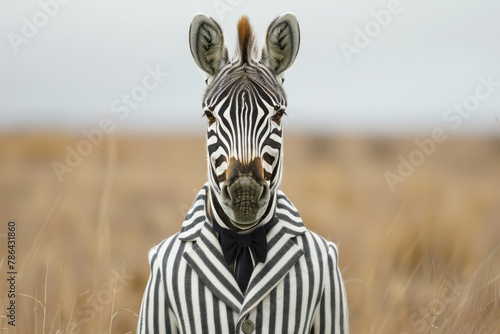 Elegant Zebra in a Striped Suit Posing in the Savannah