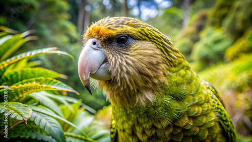 Wild endemic flightless Kakapo parrot photo