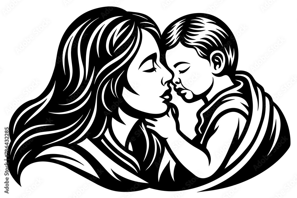 Maternal Affection Isolated Symbol of Mother Kissing Child Maternal Affection Isolated Symbol of Mother Kissing Child