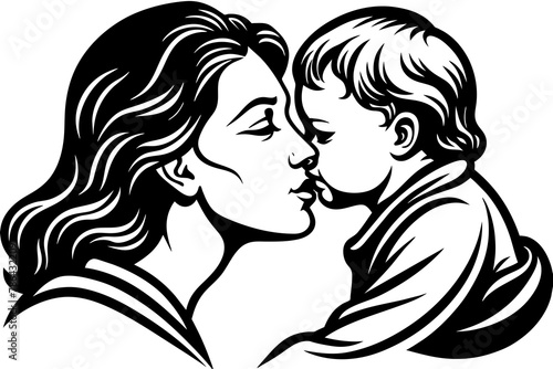 Maternal Affection Isolated  Symbol of Mother Kissing Child