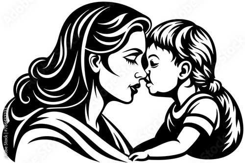 Maternal Affection Isolated  Symbol of Mother Kissing Child