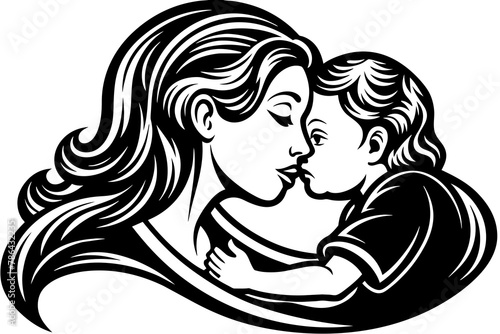 Maternal Affection Isolated  Symbol of Mother Kissing Child