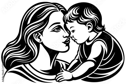 Maternal Affection Isolated  Symbol of Mother Kissing Child