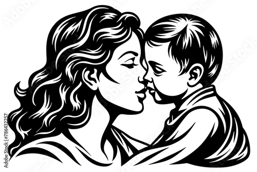 Maternal Affection Isolated  Symbol of Mother Kissing Child