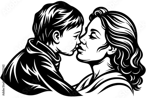 Maternal Affection Isolated  Symbol of Mother Kissing Child