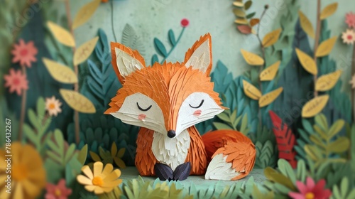depiction of a curious fox created with layers of paper