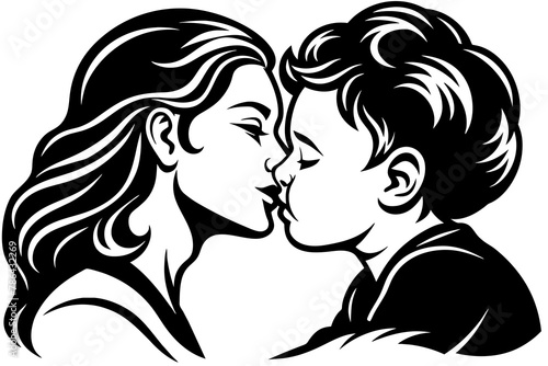 Maternal Affection Isolated  Symbol of Mother Kissing Child