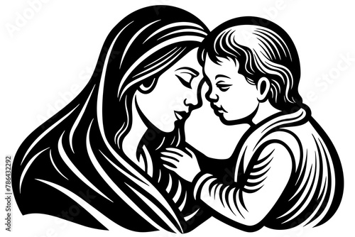 Maternal Affection Isolated  Symbol of Mother Kissing Child