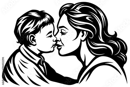 Maternal Affection Isolated  Symbol of Mother Kissing Child