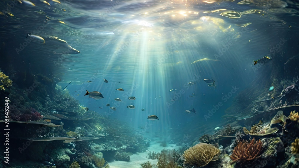 Fototapeta premium The seabed with fish.