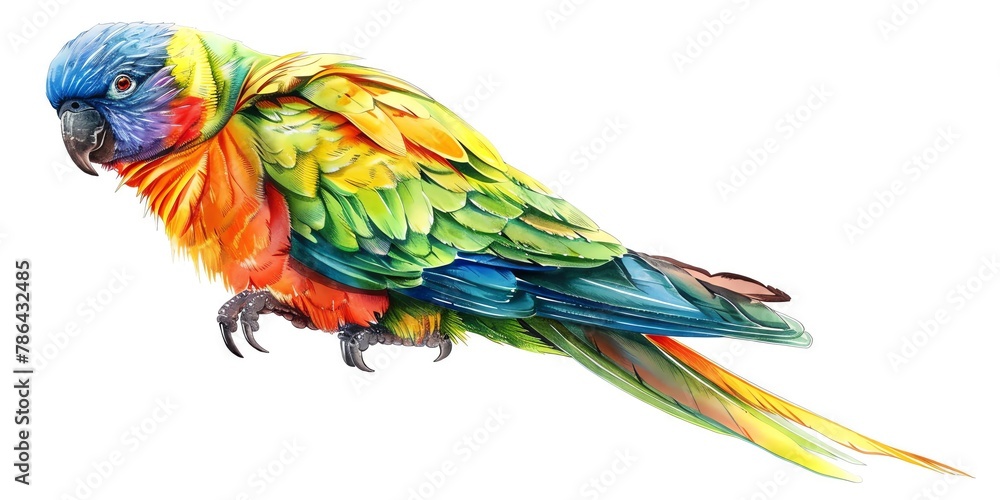 Obraz premium Exotic parrot with a rainbow plumage isolated image on white background