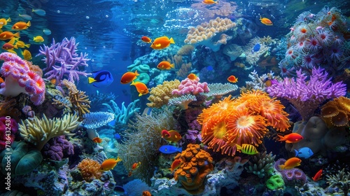 A vibrant coral reef ecosystem beneath the sea
