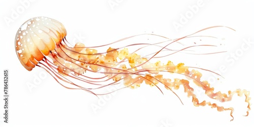 Glowing jellyfish floating in the ocean isolated image on white background