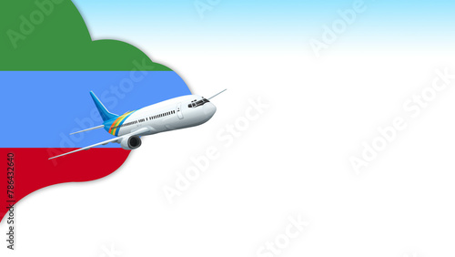 3d illustration plane with Dagestan flag background for business and travel design