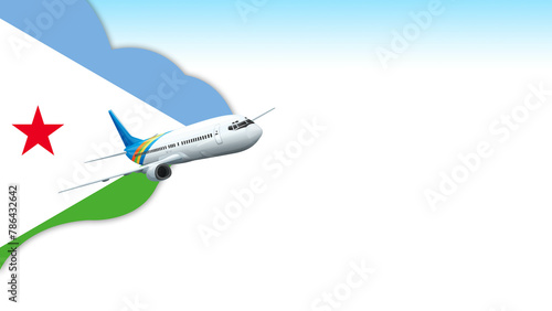 3d illustration plane with Djibouti flag background for business and travel design