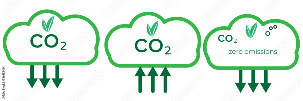 Reduce co2 gas icon set. carbon reduction cloud sign. cut c02 pictogram. zero carbon emission. zero greenhouse gas low co2 logo. cut carbon bubble vector. line Stock vector in black and green collecti Reduce co2 gas icon set. carbon reduction cloud sign. cut c02 pictogram. zero carbon emission. zero greenhouse gas low co2 logo. cut carbon bubble vector. line Stock vector in black and green collecti