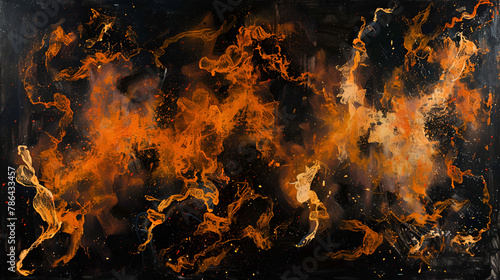 Fire flames on a black background ,Realistic burning fire flames frame border, sparks and smoke with copy space, explosion effect on black background