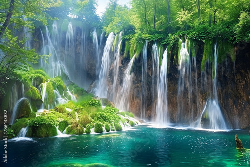 Waterfall landscape of Plitvice Lakes Croatia