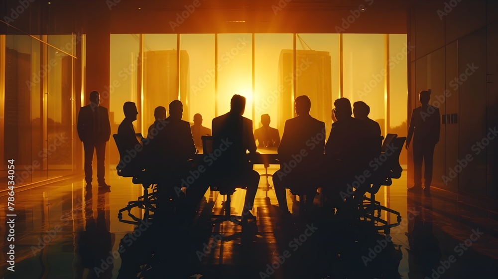 Silhouetted Businessmen in Strategic Conference Room Discussions Silhouetted Businessmen in Strategic Conference Room Discussions