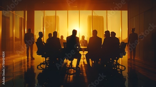 Silhouetted Businessmen in Strategic Conference Room Discussions
