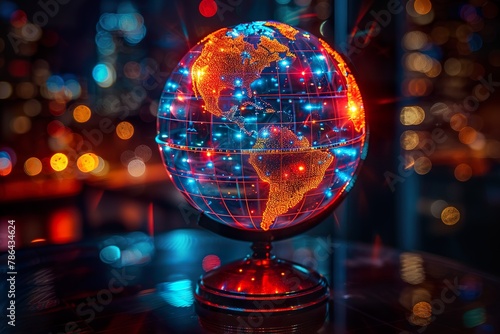 Abstract globe focusing on North America illustration. neon color