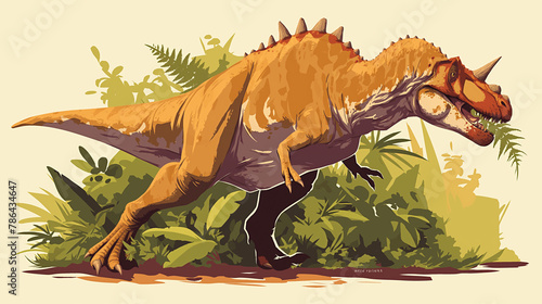 Dinossauro e plantas verdes no fundo branco - Ilustra    o