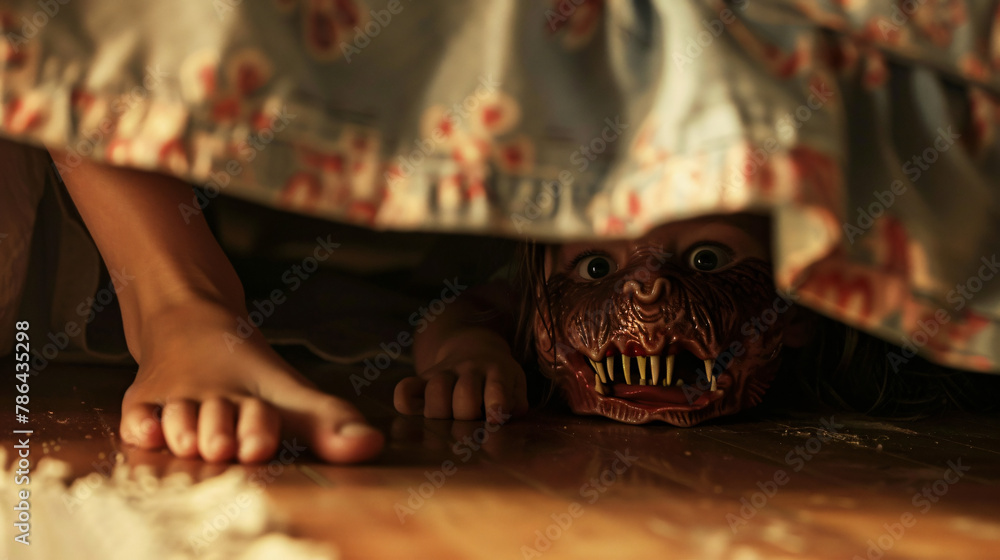 Scary monster under bed grabbing little girl by legs Stock Illustration Adobe Stock