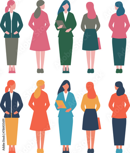 働く女性の後ろ姿・全身のフラットイラスト