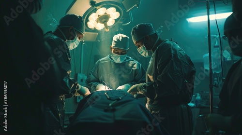 A group of surgeon team working together performing an operation in the operating room at hospital.