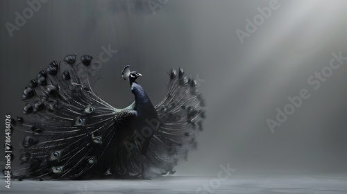 Majestic Peacock Silhouette in Dramatic Moody Lighting Showcasing Elegant Plumage