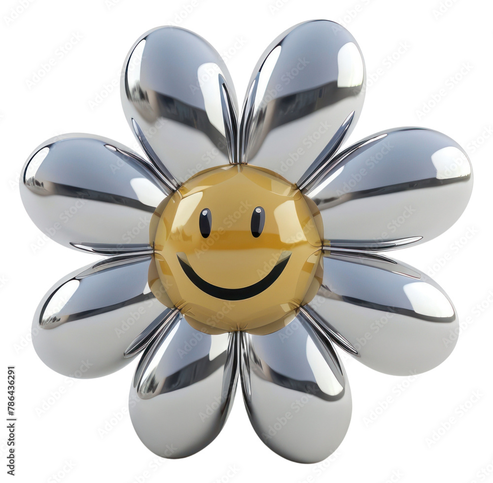 PNG Cute smiling daisy Chrome material jewelry brooch silver. - obrazy, fototapety, plakaty 