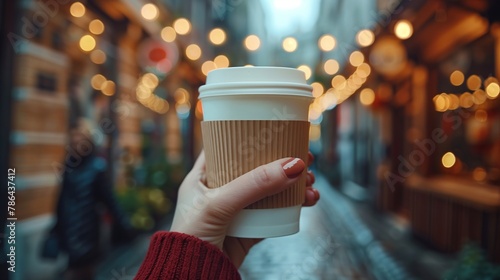 Woman holding coffee cup to go