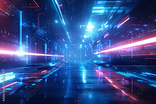 Blue science fiction space scene illustration, technology background material concept