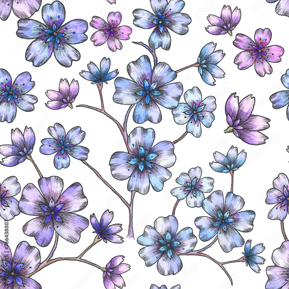 seamless pattern with flowers purple, violet, fabric, wrapping papaer, floral background