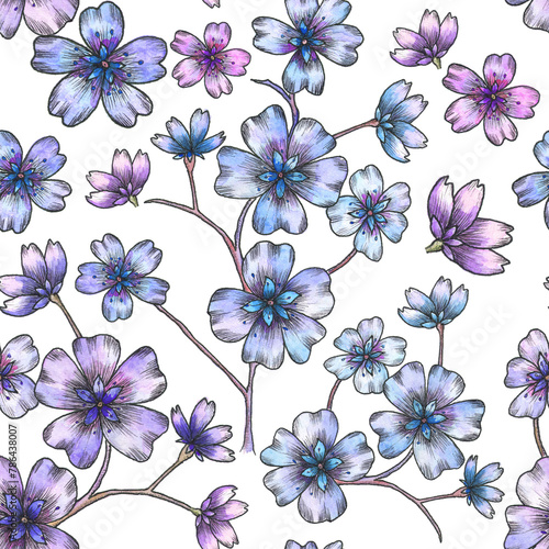 seamless pattern with flowers purple, violet, fabric, wrapping papaer, floral background photo