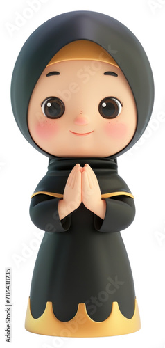 PNG  Muslim girl wearing hiyab praying figurine human doll. photo