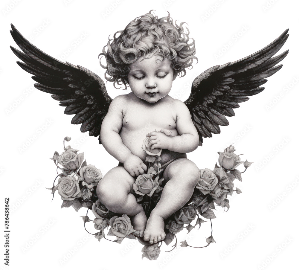Fototapeta premium PNG Cherub cupid drawing portrait sketch.