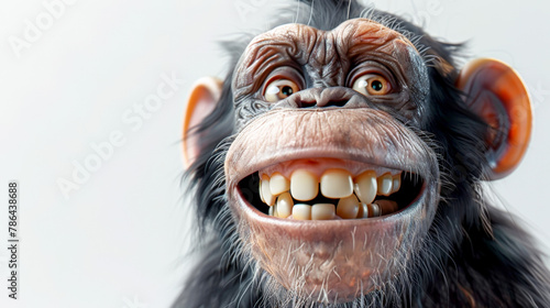 Caricature very big toothy wide smile of smiling Monkey , monkey with white smile looking at camera on white background © Jane_S