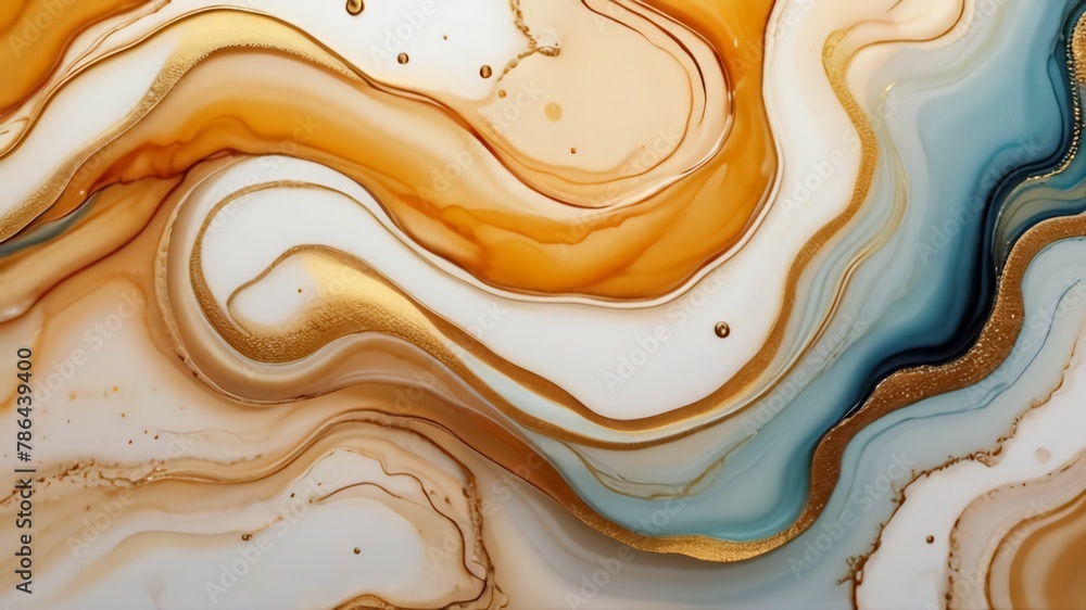Obraz premium Natural luxury abstract fluid art painting in alcohol ink technique. Tender and dreamy wallpaper. Mixture of colors creating transparent waves and golden swirls. For posters, other printed material.Ai