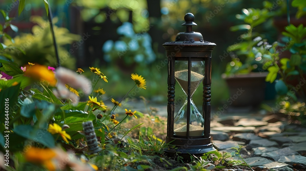 Seasons Controlled by Timeless Hourglass in Serene Garden Landscape